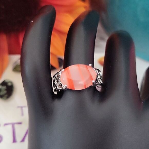 Natural Crystal Agate Silver Plated Basic Victorian Style Band Ring Size 7.5 - Picture 3 of 17